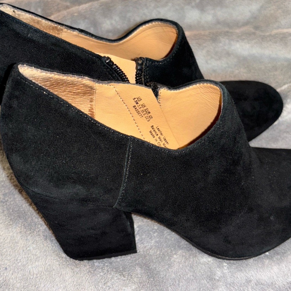 Elegant Black Suede Ankle Boots {slightly tattered but in good condition}